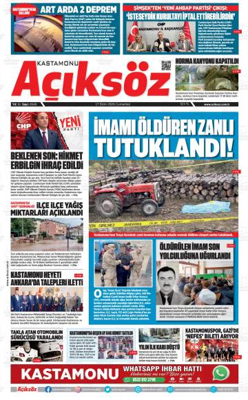 Kastamonu Açıksöz gazetesi ilk sayfası