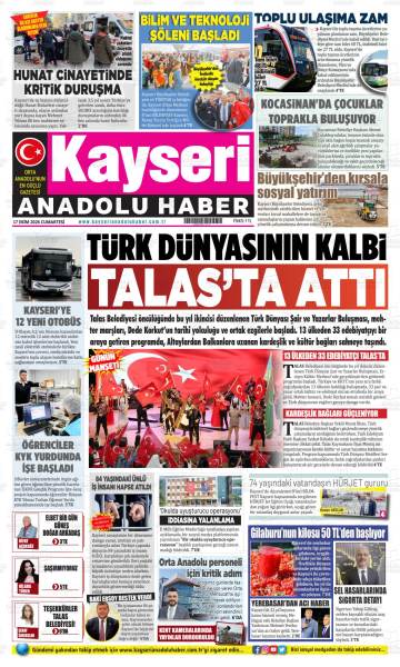 Kayseri Anadolu Haber gazetesi ilk sayfası