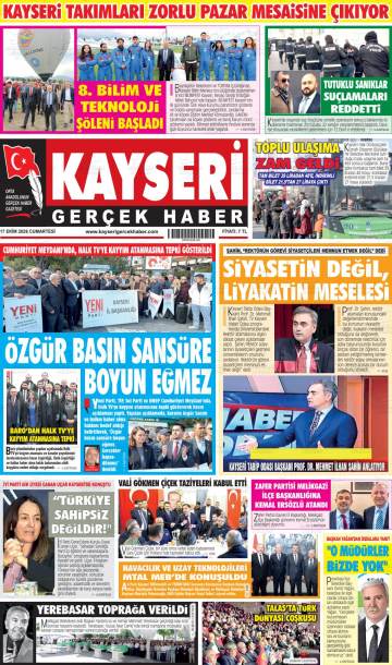 Kayseri Gerçek Haber gazetesi ilk sayfası