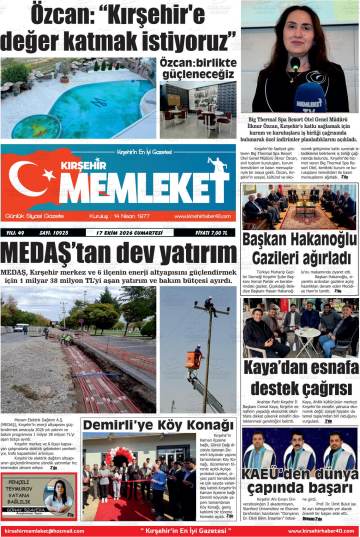 Kırşehir Memleket gazetesi ilk sayfası