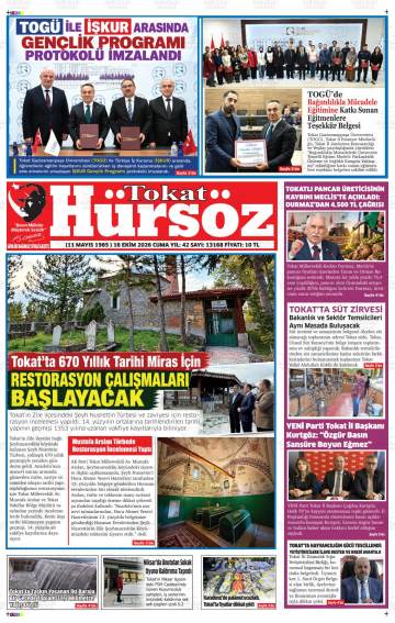 Tokat Hürsöz gazetesi ilk sayfası