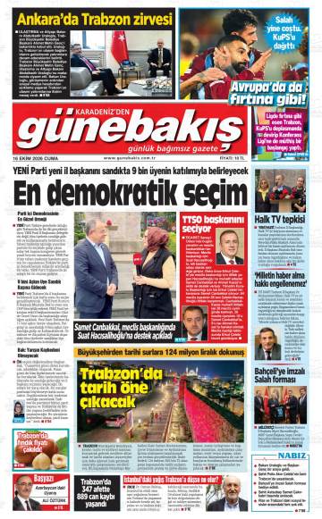 Karadeniz'den Günebakış gazetesi ilk sayfası