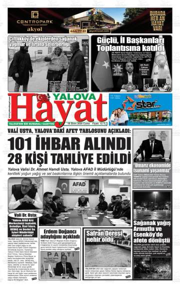 Yalova Hayat gazetesi ilk sayfası