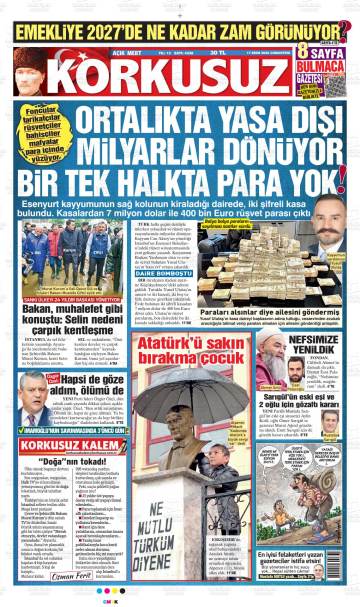 Açık Mert Korkusuz gazetesi ilk sayfası