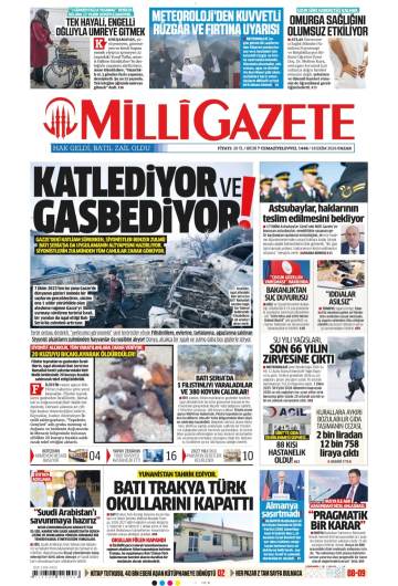 Milli Gazete gazetesi ilk sayfası