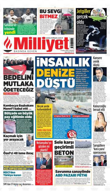 Milliyet gazetesi ilk sayfası