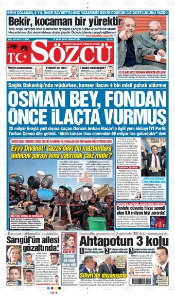 Sözcü gazetesi ilk sayfası