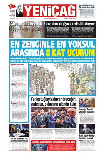 Türkiye'de Yeni Çağ gazetesi ilk sayfası