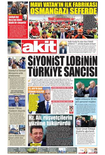 Yeni Akit gazetesi ilk sayfası