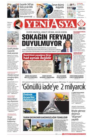 Yeni Asya gazetesi ilk sayfası