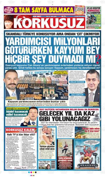 Açık Mert Korkusuz gazetesi manşeti