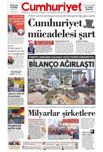 Cumhuriyet gazetesi manşeti