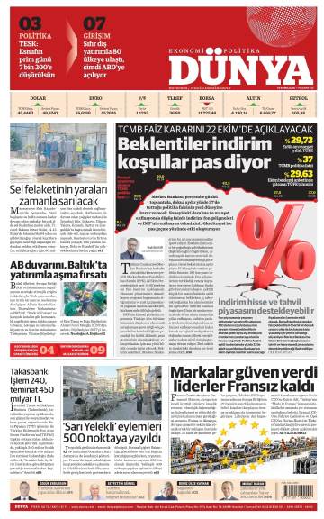 Dünya gazetesi manşeti
