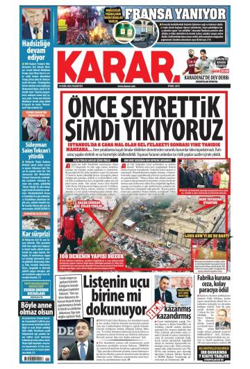 Karar gazetesi manşeti