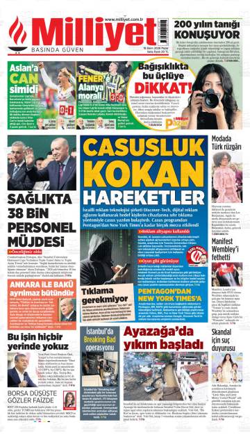 Milliyet gazetesi manşeti