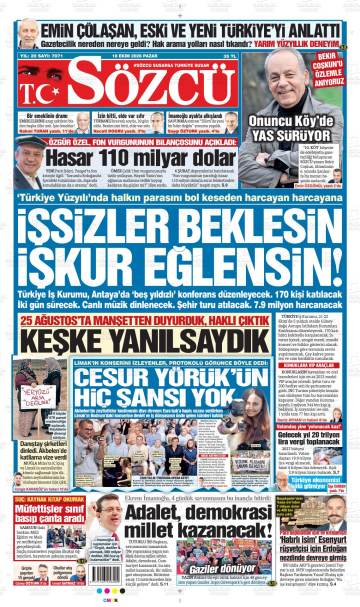 Sözcü gazetesi manşeti