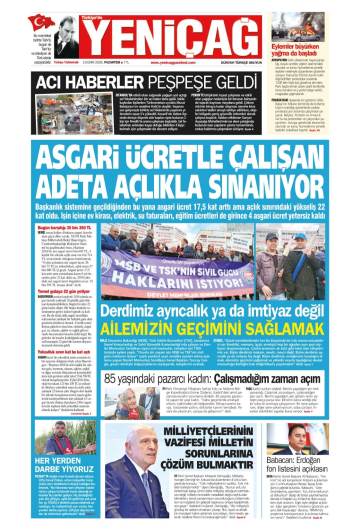 Türkiye'de Yeni Çağ gazetesi manşeti