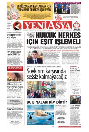 Yeni Asya gazetesi manşeti