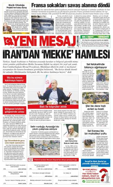 Yeni Mesaj gazetesi manşeti