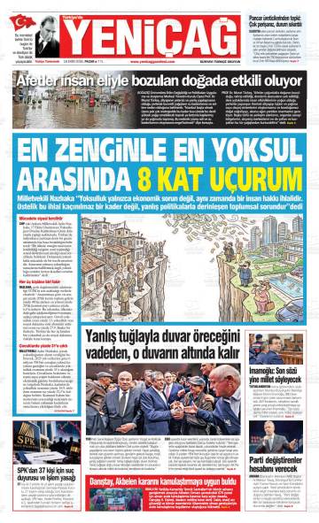 Türkiye'de Yeniçağ gazetesi ilk sayfası
