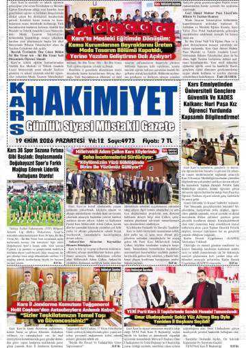 Kars Hakimiyet gazetesi ilk sayfası