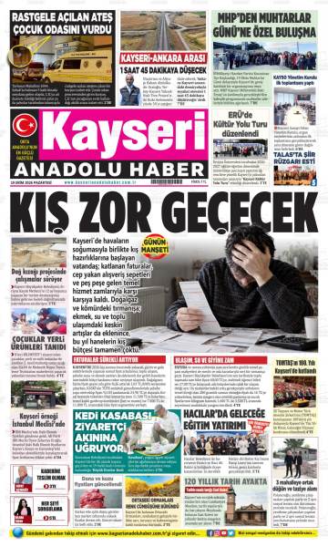 Kayseri Anadolu Haber gazetesi ilk sayfası