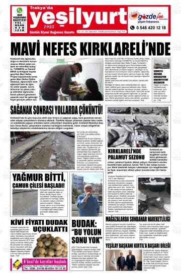 Trakya'da Yeşilyurt gazetesi ilk sayfası