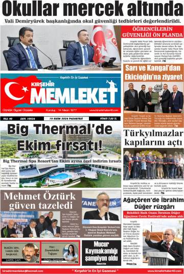 Kırşehir Memleket gazetesi ilk sayfası