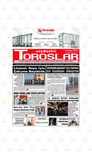 Seydişehir Toroslar gazetesi ilk sayfası