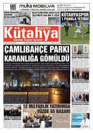 Kütahya Gazetesi gazetesi ilk sayfası