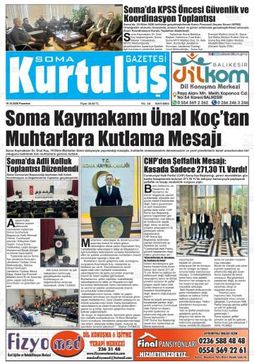 Soma Kurtuluş gazetesi ilk sayfası