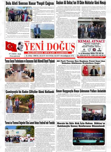 Tarsus Yeni Doğuş gazetesi ilk sayfası