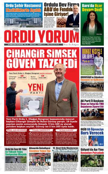 Ordu Yorum gazetesi ilk sayfası
