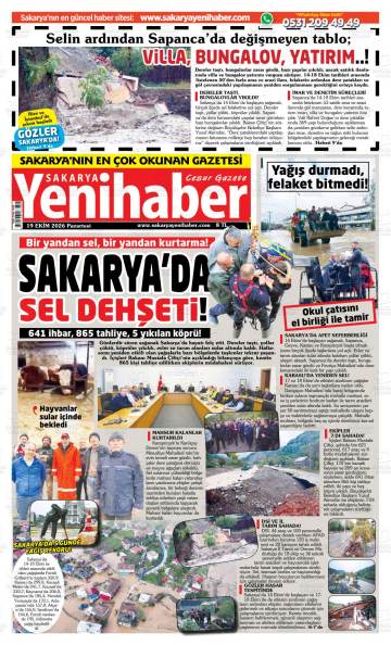 Sakarya Yenihaber gazetesi ilk sayfası