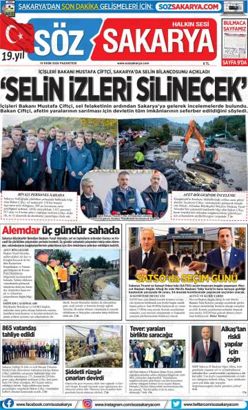 Söz Sakarya gazetesi ilk sayfası