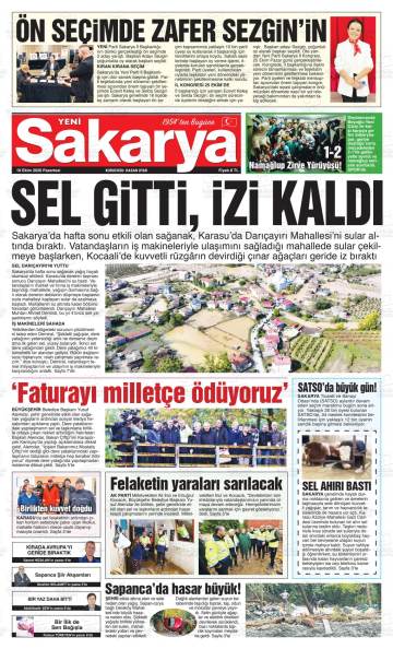 Yeni Sakarya gazetesi ilk sayfası