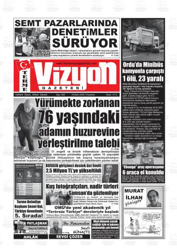 Terme Vizyon gazetesi ilk sayfası
