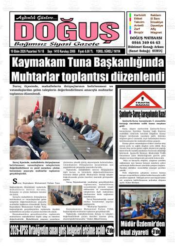 Suruç Doğuş gazetesi ilk sayfası