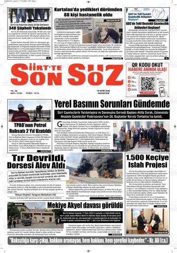 Siirt’te Son Söz gazetesi ilk sayfası