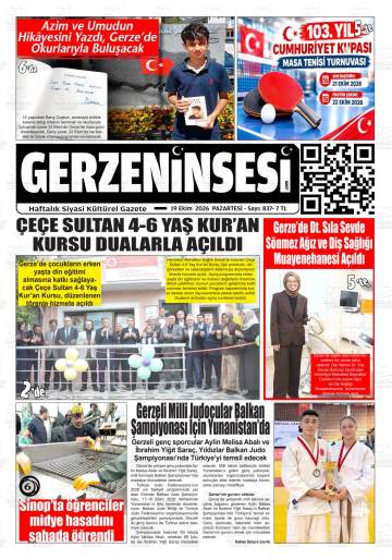 Gerze'nin Sesi gazetesi ilk sayfası