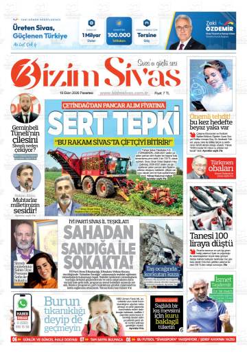 Bizim Sivas gazetesi ilk sayfası