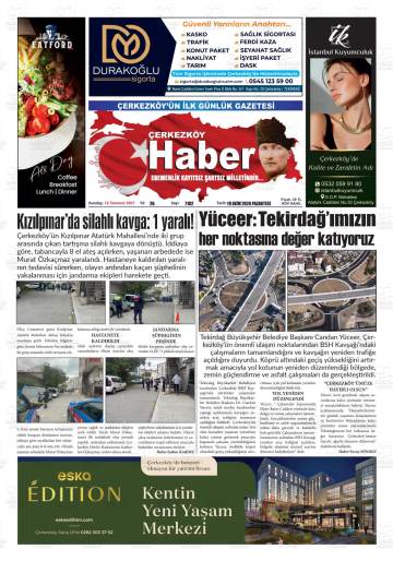 Çerkezköy Haber gazetesi ilk sayfası
