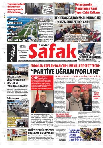 Tekirdağ Şafak gazetesi ilk sayfası
