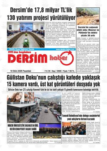 Dersim Haber gazetesi ilk sayfası