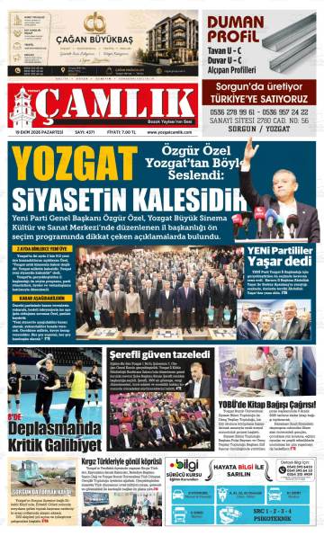 Yozgat Çamlık gazetesi ilk sayfası