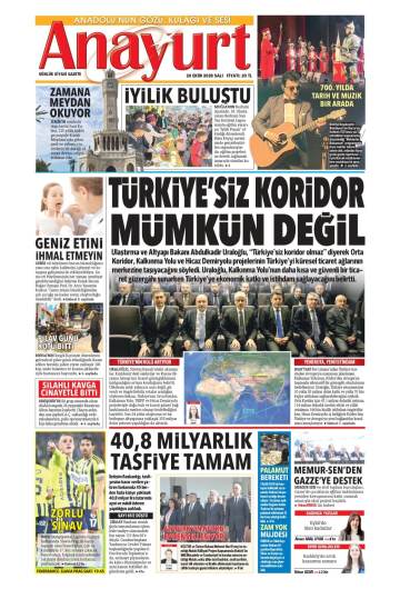 Anayurt gazetesi ilk sayfası