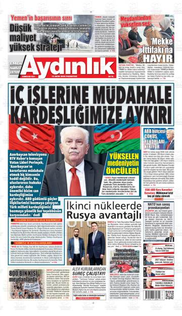 Aydınlık Vatan-Emek-Namus gazetesi ilk sayfası