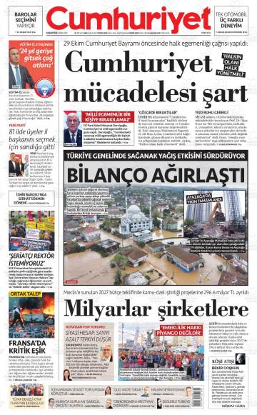Cumhuriyet gazetesi ilk sayfası