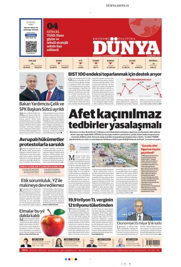 Dünya gazetesi ilk sayfası