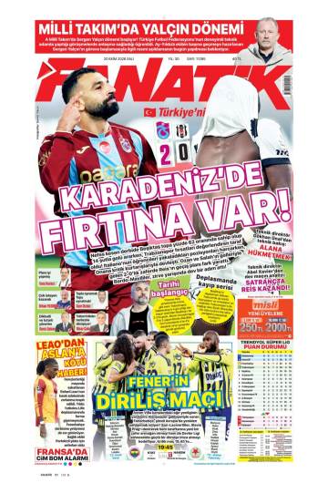Fanatik gazetesi ilk sayfası